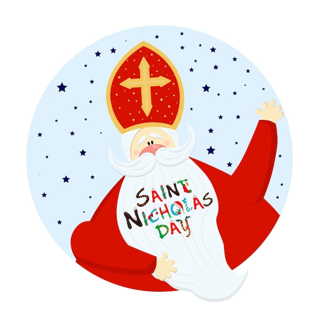 Sinal redondo da etiqueta de são nicolau para o dia de são nicolau sinterklaas eve ano novo e natal