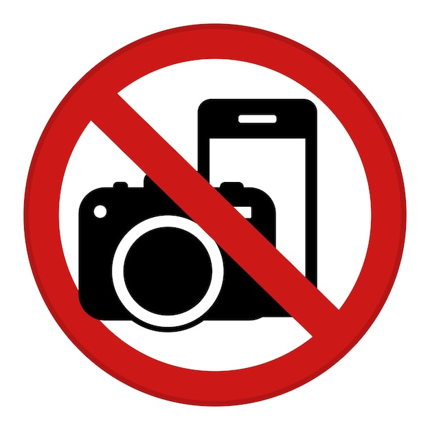 sinal vermelho sem fotografia ícone vetorial proibitivo sinal redondo advertência sobre a proibição de usar telefone móvel e câmera