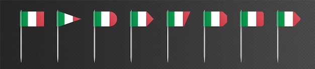 Sinalizadores de palito italiano isoladas em um fundo escuro e transparente. pequena bandeira em palito de metal, decoração para festa della repubblica italiana. coleção de elementos do vetor festa.