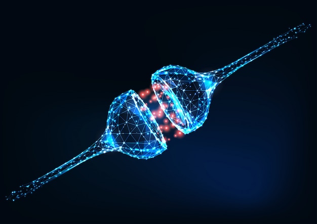 Vetor sinapse neural, sinais elétricos e químicos entre dois neurônios, sistema nervoso humano.