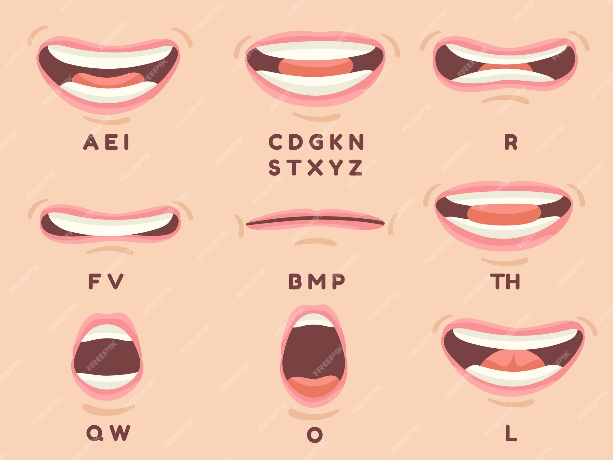 Conjunto de ícones de língua vetor de desenho animado boca lábio