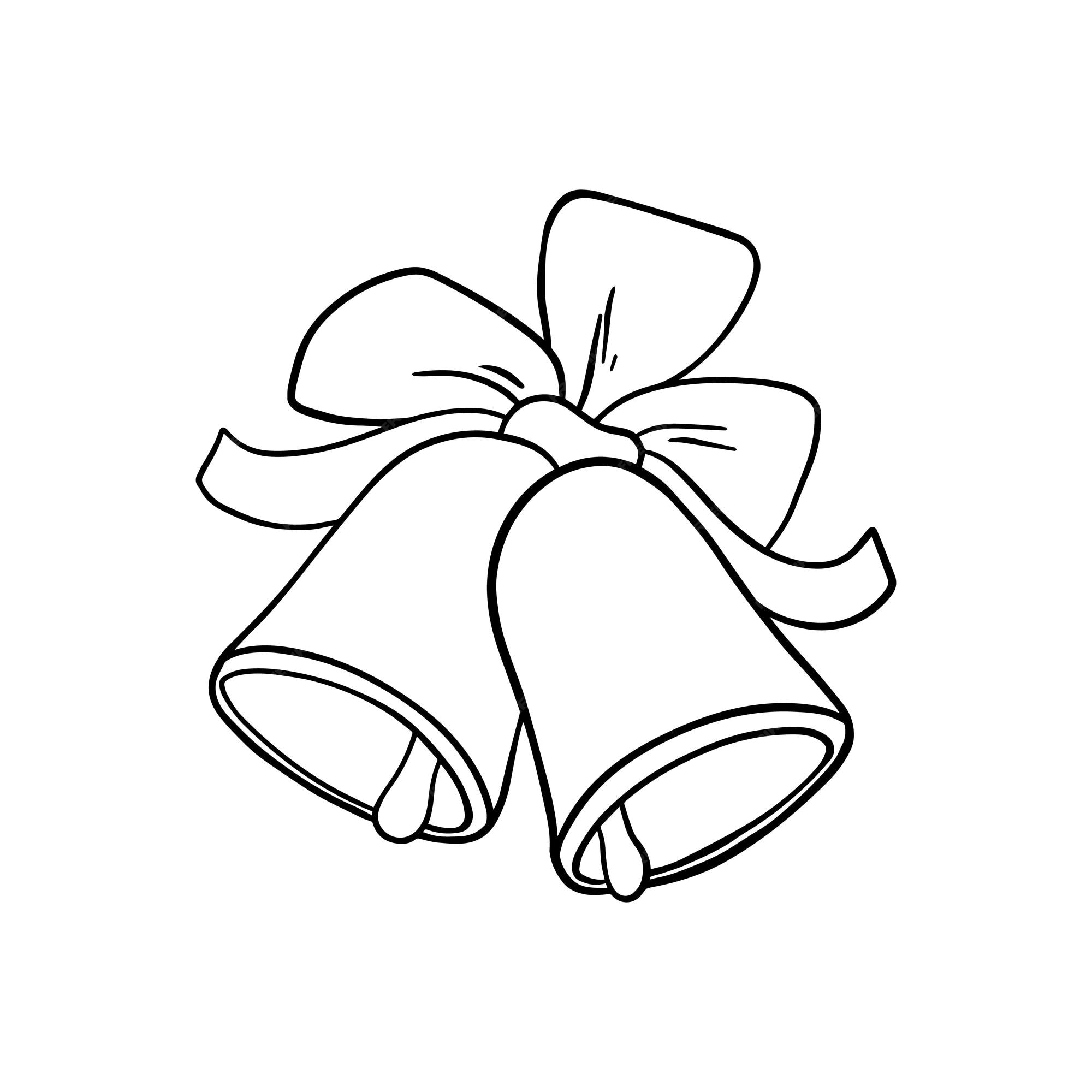 Sinos de natal com uma decoração de arco doodle livro de colorir linear cartoon | Vetor Premium Sinos de natal com uma decoração de arco doodle livro de colorir linear cartoon | Vetor Premium