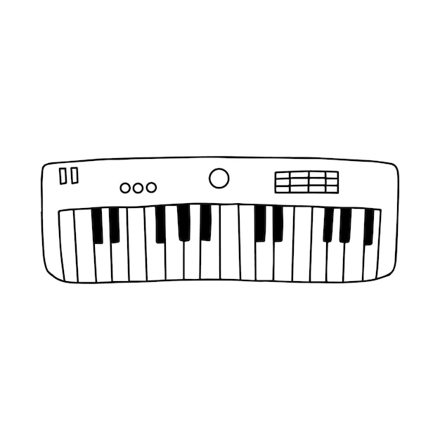 Sintetizador de vetor em estilo doodle instrumento musical piano elétrico ilustração vetorial