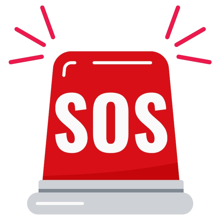 Vetor sirene pisca-pisca vermelha com ícone de vetor sos de texto isolado no fundo branco. luzes intermitentes de alerta em um estilo simples. polícia de sirene ou luz de ambulância. sinal de sos de emergência simples da linha de apoio.