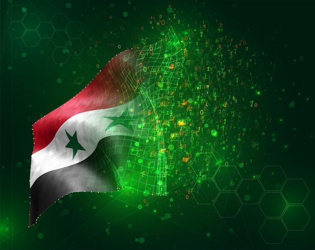 Síria, vetor bandeira 3d em fundo verde com polígonos e números de dados