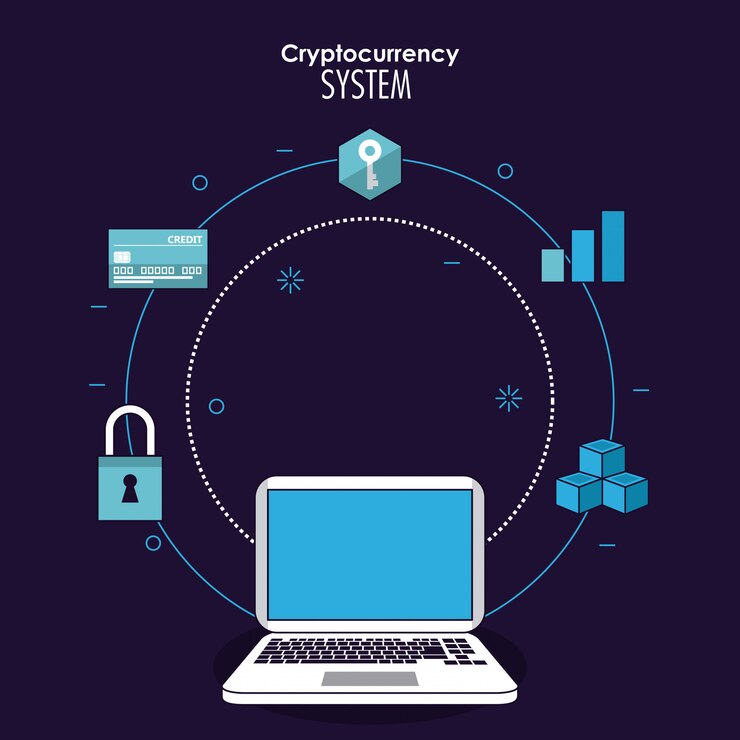 Vetor sistema de criptomoeda e banner de mercado