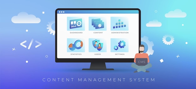 Vetor sistema de gerenciamento de conteúdo software de gerenciamento de sites da web conceito cms em design plano