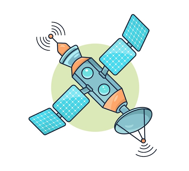 Sistema de internet por satélite plano com duas antenas de radar e ilustração de painel solar duplo em fundo isolado