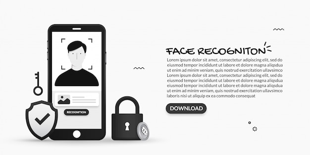 Sistema de reconhecimento de rosto, ilustrações de digitalização facial
