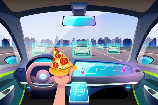 Sistema de segurança sem motorista de inteligência artificial com interface hud no cockpit do carro autônomo sistema de assistência ao motorista sem motorista no interior do veículo acc adaptive cruise control