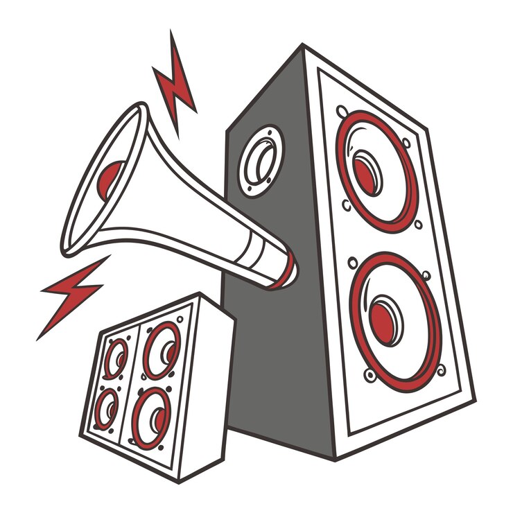 Vetor sistema de som alto com um poderoso megafone