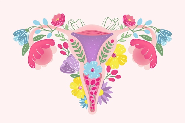Sistema reprodutivo feminino com lindas flores
