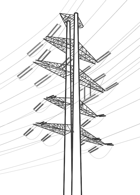 Vetor sistemas de transmissão de alta tensão poste elétrico linhas de energia uma rede de energia elétrica interconectada