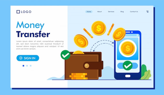 Site da página de destino da transferência de dinheiro