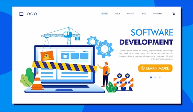 Vetor site da página de destino do desenvolvimento de software