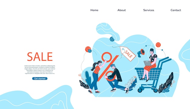 Site de venda ou maquete de banner da página de destino com pessoas fazendo compras on-line