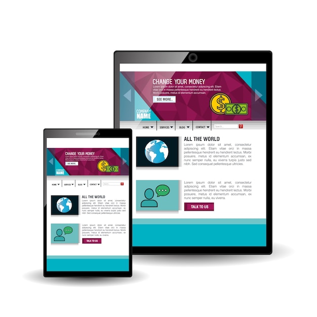 site modelo no dispositivo eletrônico