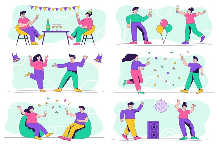 Vetor situações de pessoa isolada conceito de festa.