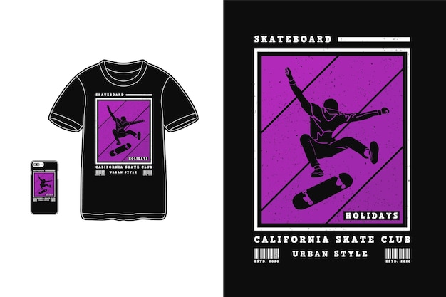 Vetor skate california skate club design para camisetas estilo retro silhueta