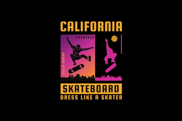 Skate da califórnia, design de silhueta estilo retro