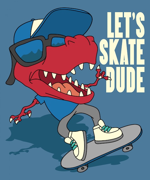 Vetor skate de dinossauro legal