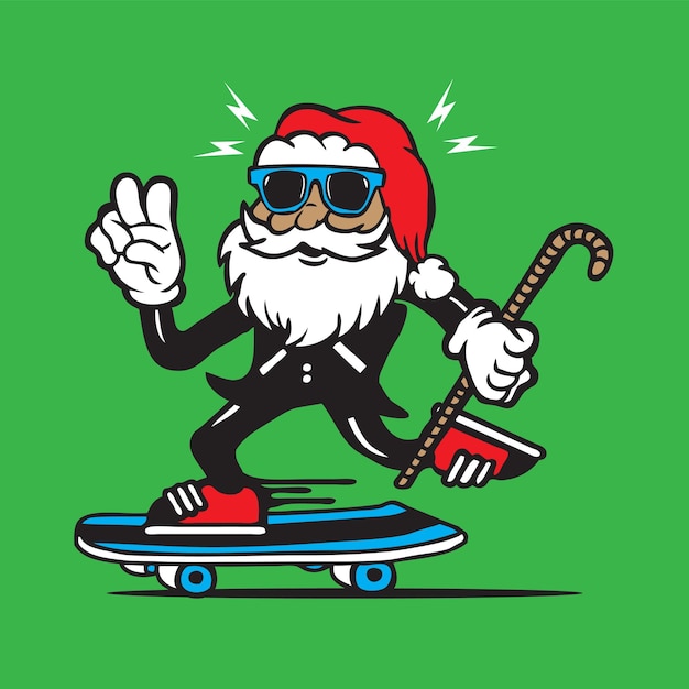 Skate de papai noel no design de personagens de mascote de smoking