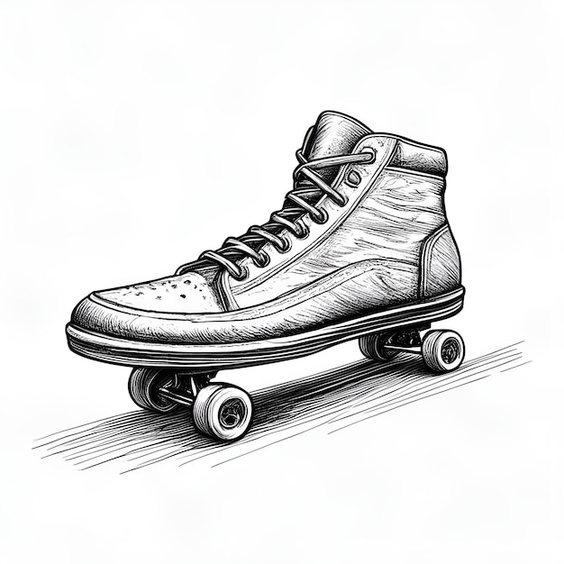 Skate gravado estilo esboço de tinta desenho ilustração vetorial preto e branco