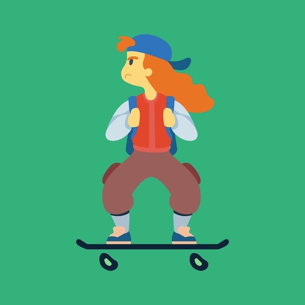 Vetor skater girl personagem design plano vector