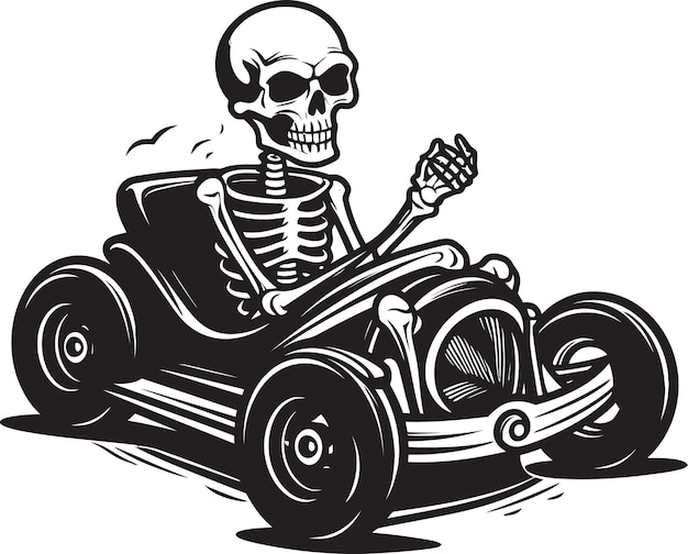 Vetor skeleton speedway um carro de corrida movido a osso zooming ao redor da pista spooky stagecoach um esqueleto