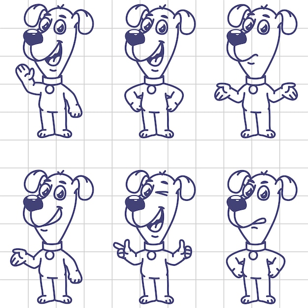 Vetor sketch set personagens dog mostra e indica. ilustração vetorial. personagem de mascote.