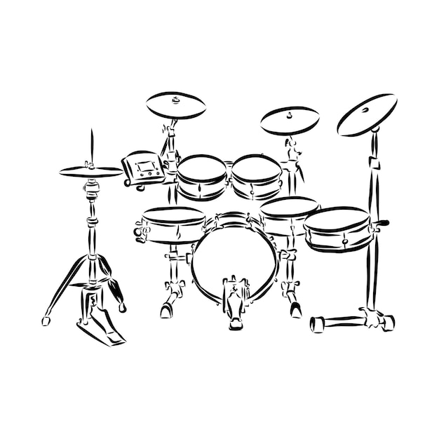 Sketched drum set símbolo de moderno instrumento de percussão com bumbo