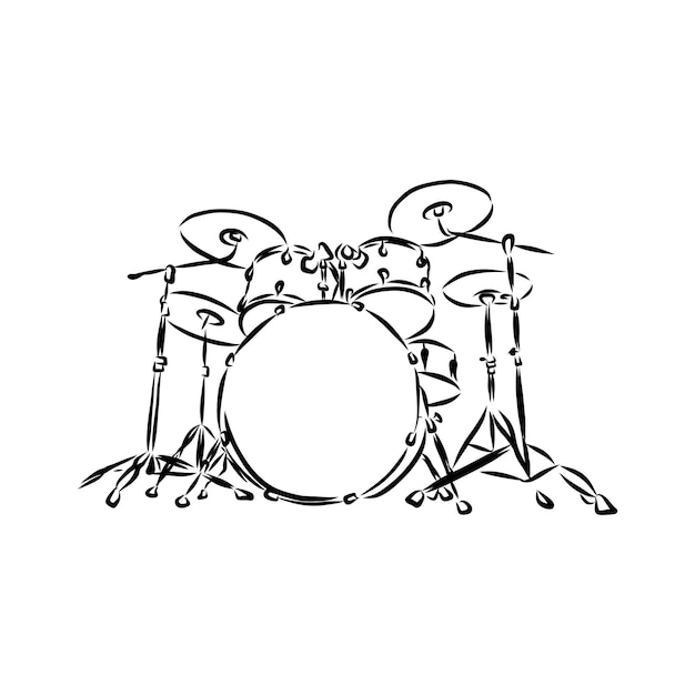 Vetor sketched drum set símbolo de moderno instrumento de percussão com bumbo