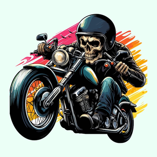 Skull biker montando motocicleta ilustração biker t shirt design