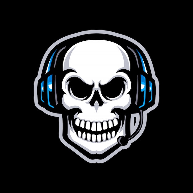 Vetor skull with headset mascot logotipo isolado