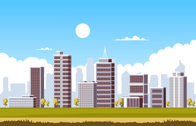 Sky City Edifício Construção Cityscape Skyline Business Ilustração