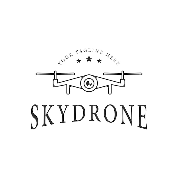 Sky drone logo linha arte vintage ilustração vetorial modelo ícone design gráfico