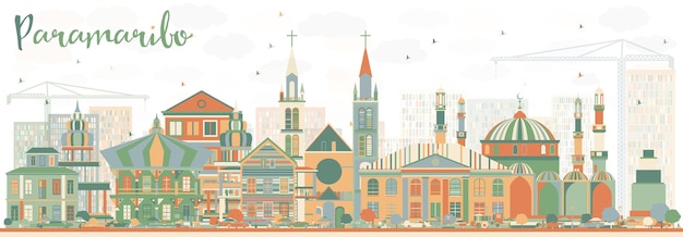 Skyline abstrata de paramaribo com edifícios de cor. ilustração vetorial. viagem de negócios e conceito de turismo com arquitetura moderna. imagem para cartaz de banner de apresentação e site.