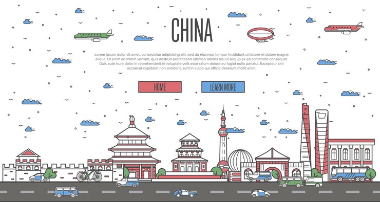 Vetor skyline chinesa com monumentos famosos nacionais