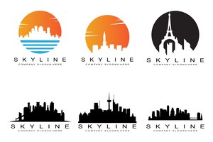 Vetor skyline da cidade arranha-céu para design de logotipo de construção de imóveis urbanos