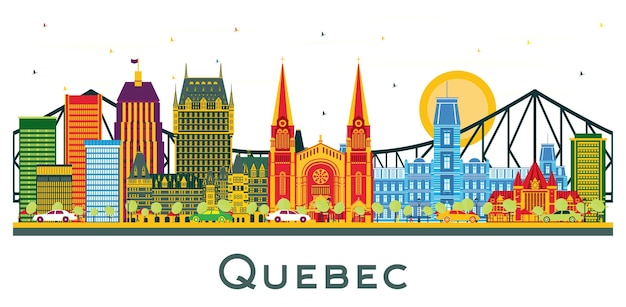 Vetor skyline da cidade de quebec no canadá com edifícios coloridos isolados no branco ilustração vetorial viagens de negócios e conceito de turismo com arquitetura histórica paisagem urbana de quebec com pontos de referência