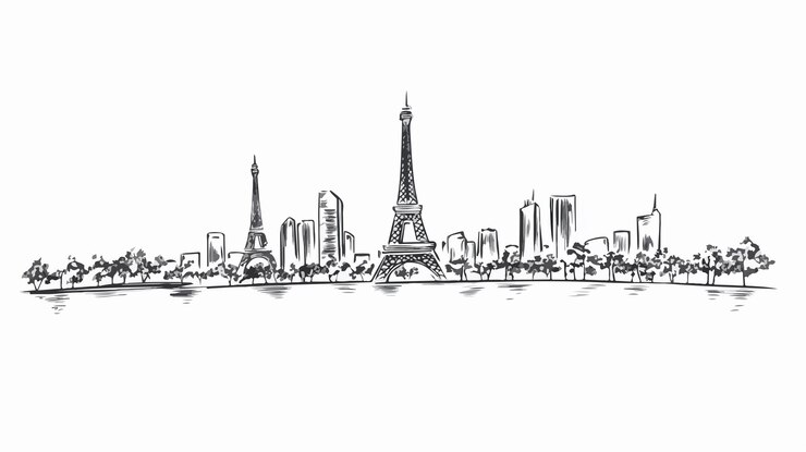 Vetor skyline elegante de paris em um estilo de linha para projetos modernos