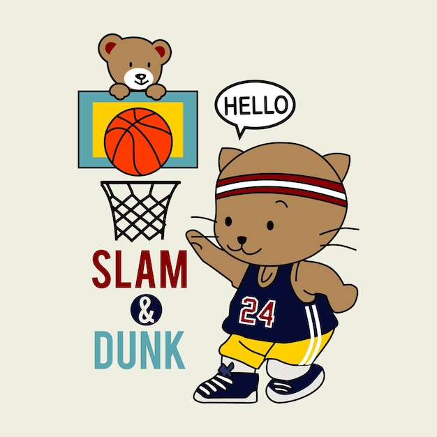 slam and dunk basquete sportdesign ilustração vetorial de desenho animado para impressão em todas as mídias
