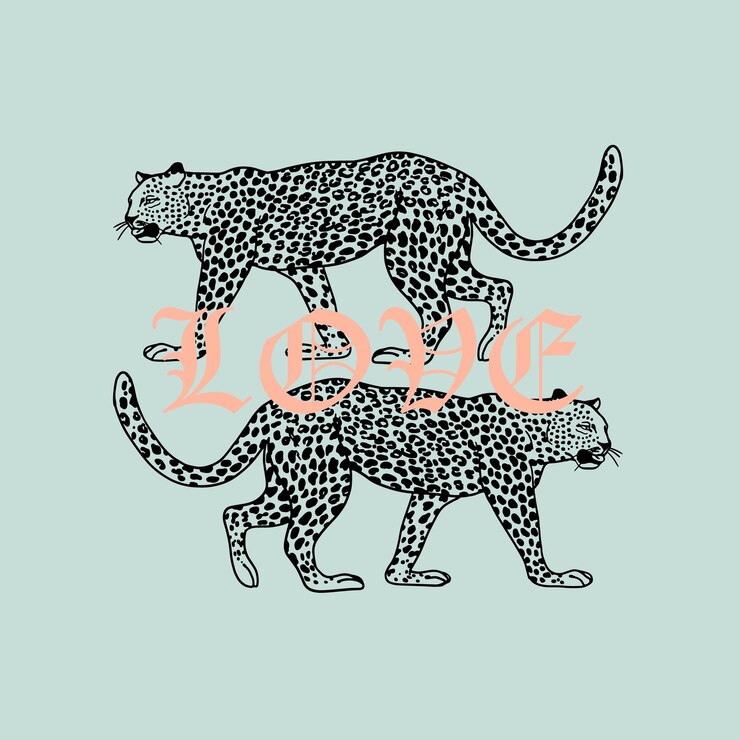 Vetor slogan de amor. dois leopardo. impressão gráfica de tipografia