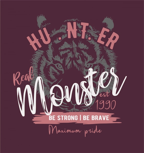 Slogan de monstro em fundo de desenho de tigre