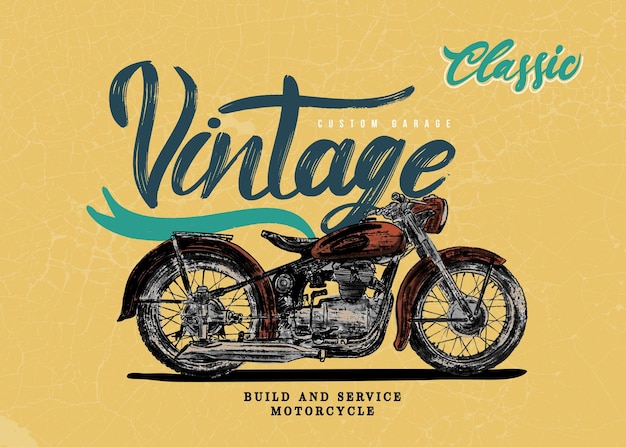 Vetor slogan de tipografia com motocicleta vintage desenhada à mão vetor de motocicleta personalizada vintage