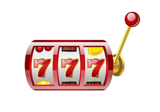 Slot para vermelho 777 - ilustração isolada do vetor moderno no fundo branco. casino, jogos de azar, sorte, fortuna, conceito de grande vitória. use este clip-art de alta qualidade para apresentações, banners, folhetos