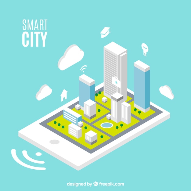 Smart city background com arranha-céus