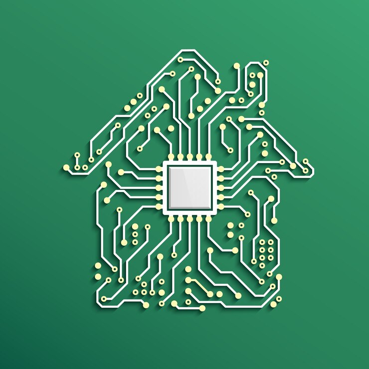 Vetor smart home concept circuit house com cpu dentro