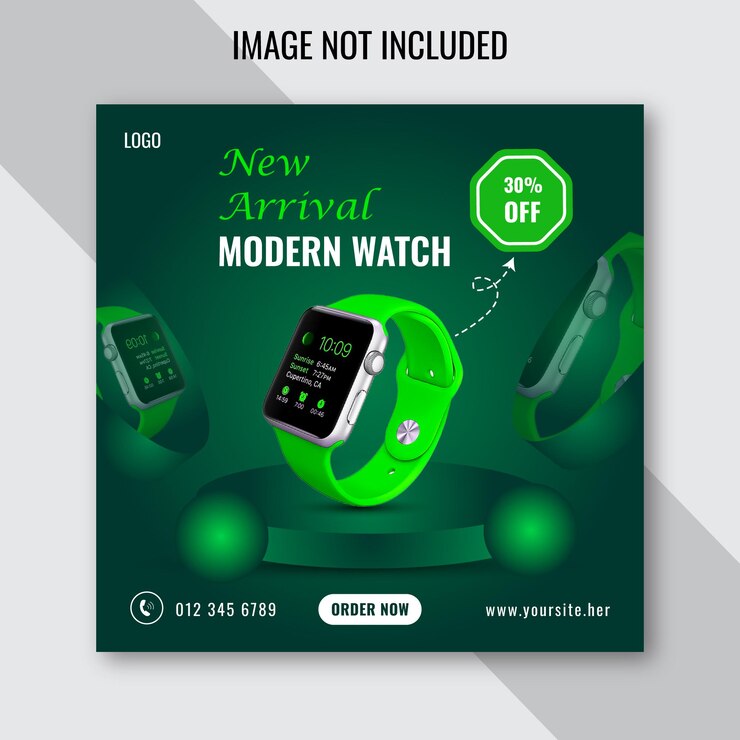 Vetor smart watch banner social media post design anúncios banner modelo smartwatch social media post
