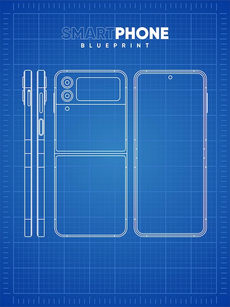 Smartphone blueprint samsung flip blue ilustration